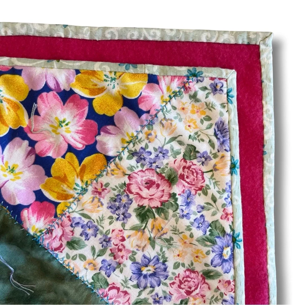 Handmade Baby Cotton Crazy Quilt with Vintage and Batik Fabrics
